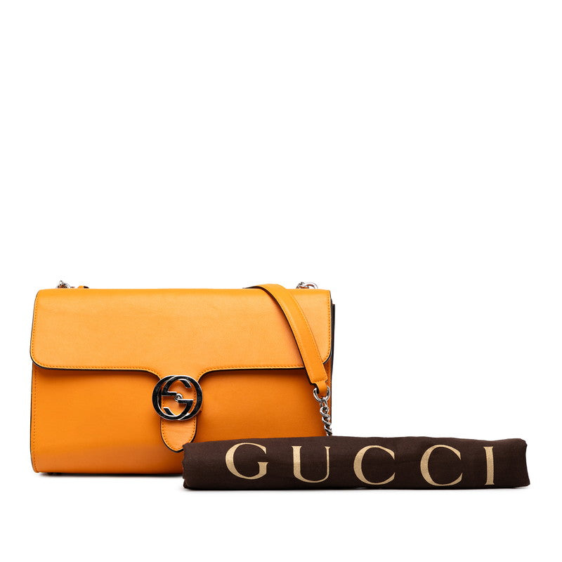 グッチ インターロッキングG チェーン ショルダーバッグ 387604 オレンジ シルバー レザー レディース GUCCI 【中古】