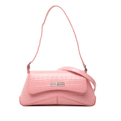 バレンシアガ XX スモール Flap クロコ型押し ハンドバッグ ショルダーバッグ 695645 ピンク レザー レディース BALENCIAGA 【中古】
