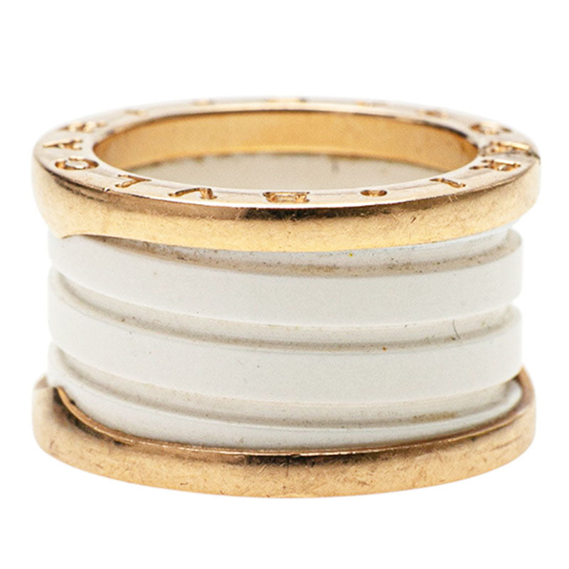 ブルガリ ビーゼロワン B-zero1 リング 指輪 #48 ホワイト K18PG ピンクゴールド セラミック レディース BVLGARI 【中古】