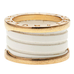 ブルガリ ビーゼロワン B-zero1 リング 指輪 #48 ホワイト K18PG ピンクゴールド セラミック レディース BVLGARI 【中古】