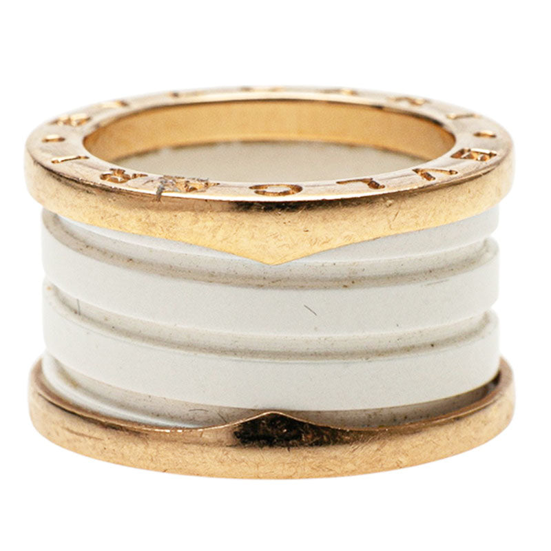 ブルガリ ビーゼロワン B-zero1 リング 指輪 #48 ホワイト K18PG ピンクゴールド セラミック レディース BVLGARI 【中古】