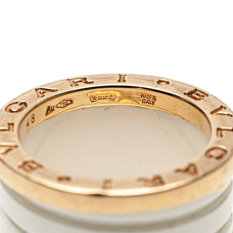 ブルガリ ビーゼロワン B-zero1 リング 指輪 #48 ホワイト K18PG ピンクゴールド セラミック レディース BVLGARI 【中古】