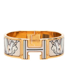 エルメス クリッククラックH PM ペガサス ブレスレット バングル ゴールド マルチカラー メッキ レディース HERMES 【中古】