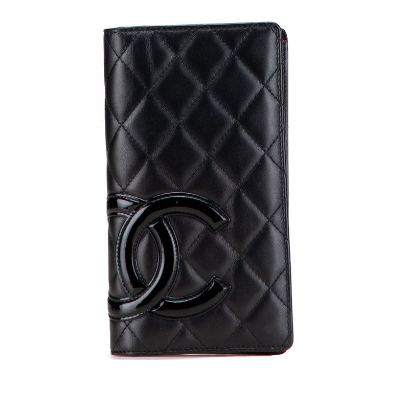 シャネル カンボンライン ココマーク 長財布 ブラック ラムスキン レディース CHANEL 【中古】