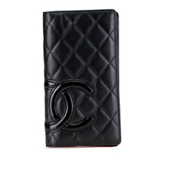 シャネル カンボンライン ココマーク 長財布 ブラック ラムスキン レディース CHANEL 【中古】