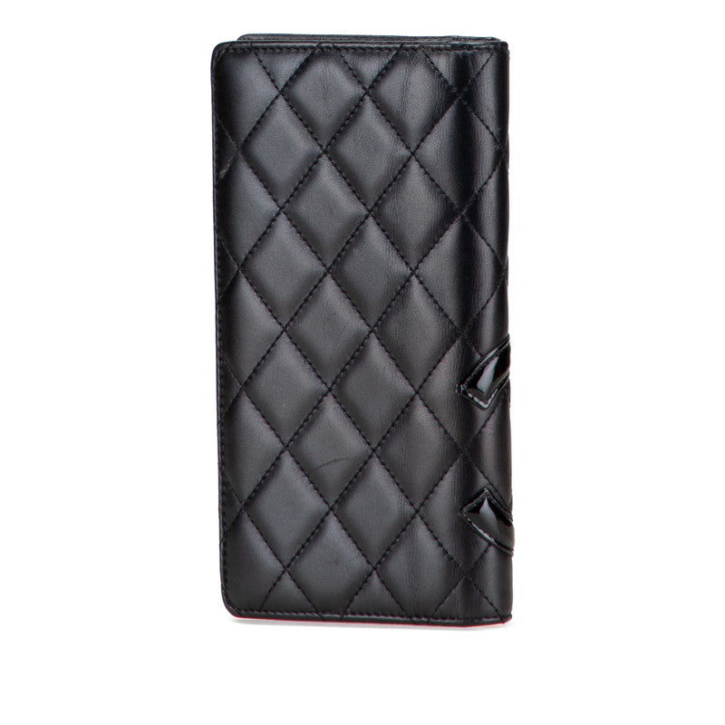 シャネル カンボンライン ココマーク 長財布 ブラック ラムスキン レディース CHANEL 【中古】
