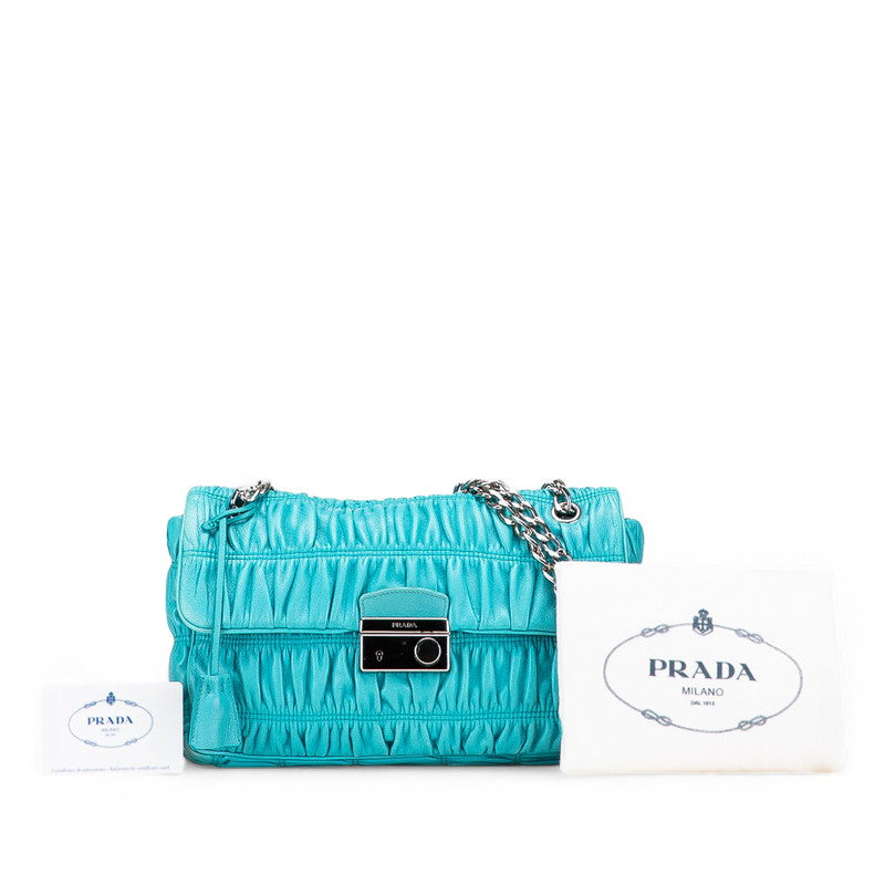 プラダ ナッパゴーフル チェーン ショルダーバッグ BT0939 ブルー レザー レディース PRADA 【中古】