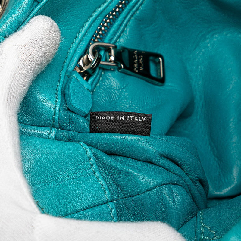 プラダ ナッパゴーフル チェーン ショルダーバッグ BT0939 ブルー レザー レディース PRADA 【中古】