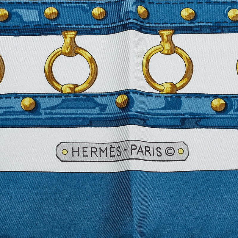 エルメス カレ90 aux champs フィールドへ スカーフ ブルー マルチカラー シルク レディース HERMES 【中古】