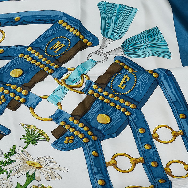 エルメス カレ90 aux champs フィールドへ スカーフ ブルー マルチカラー シルク レディース HERMES 【中古】