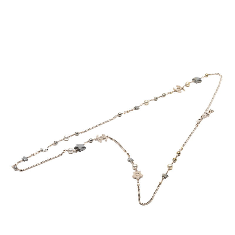 シャネル ココマーク スター 星 ロングネックレス シルバー メタル フェイクパール レディース CHANEL 【中古】