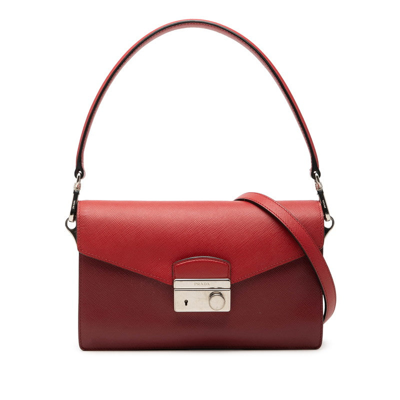 プラダ サフィアーノ ハンドバッグ 2WAY 斜め掛け ショルダーバッグ ワンショルダー レッド レザー レディース PRADA 【中古】