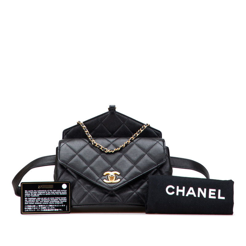 シャネル ココマーク マトラッセ ボディバッグ ウエストバッグ ポーチ 2WAY ブラック ラムスキン レディース CHANEL 【中古】