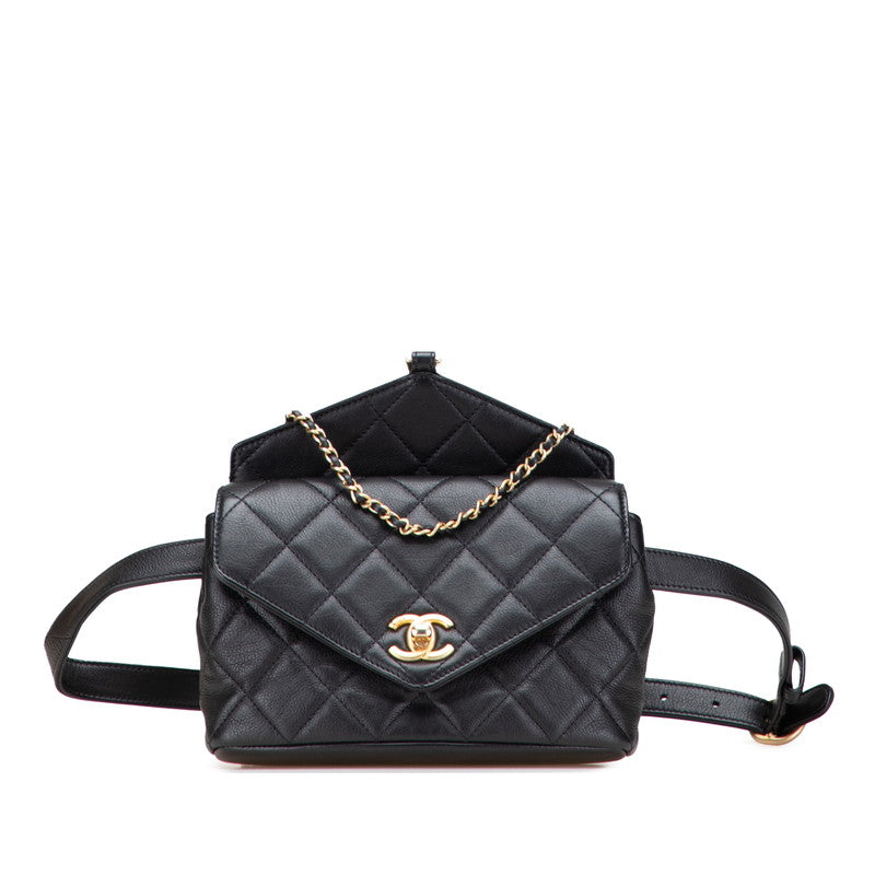 シャネル ココマーク マトラッセ ボディバッグ ウエストバッグ ポーチ 2WAY ブラック ラムスキン レディース CHANEL 【中古】