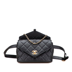 シャネル ココマーク マトラッセ ボディバッグ ウエストバッグ ポーチ 2WAY ブラック ラムスキン レディース CHANEL 【中古】
