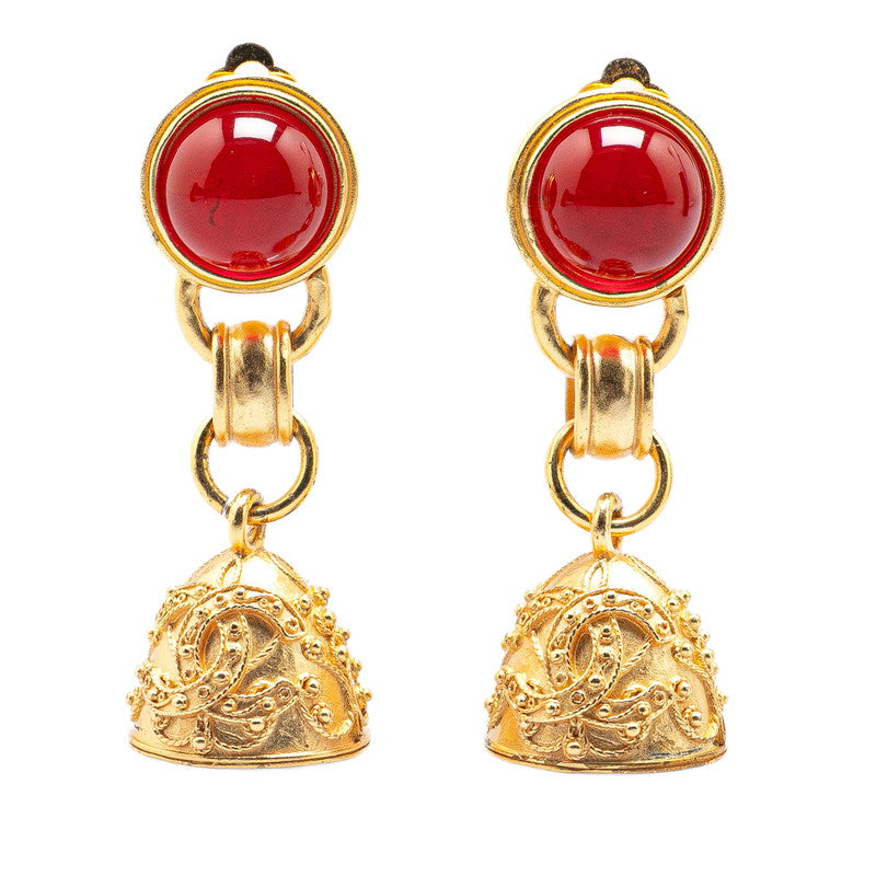 シャネル ヴィンテージ ココマーク グリポア 鐘 ベル モチーフ イヤリング ゴールド レッド メッキ レディース CHANEL 【中古】