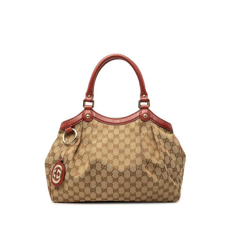グッチ GGキャンバス ハンドバッグ トートバッグ 211944 ベージュ ブラウン キャンバス レザー レディース GUCCI 【中古】