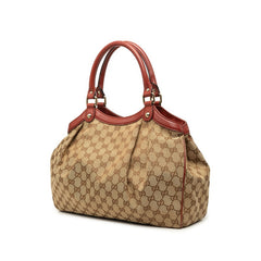 グッチ GGキャンバス ハンドバッグ トートバッグ 211944 ベージュ ブラウン キャンバス レザー レディース GUCCI 【中古】