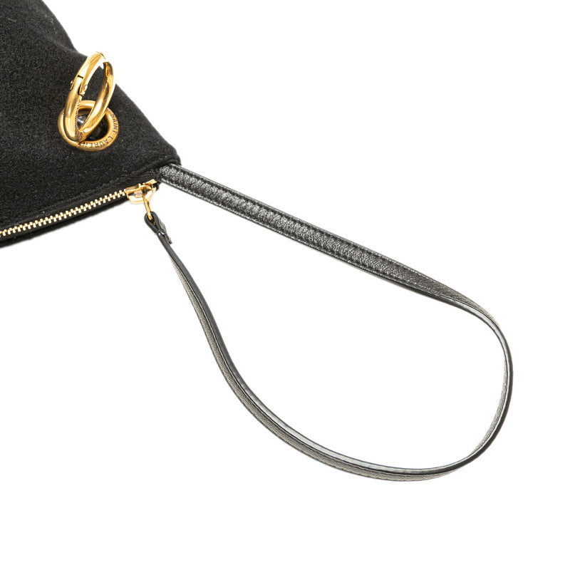 サンローラン リヴゴーシュ クラッチバッグ ポーチ  ブラック ウール レザー レディース SAINT LAURENT 【中古】