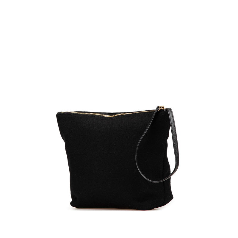 サンローラン リヴゴーシュ クラッチバッグ ポーチ  ブラック ウール レザー レディース SAINT LAURENT 【中古】