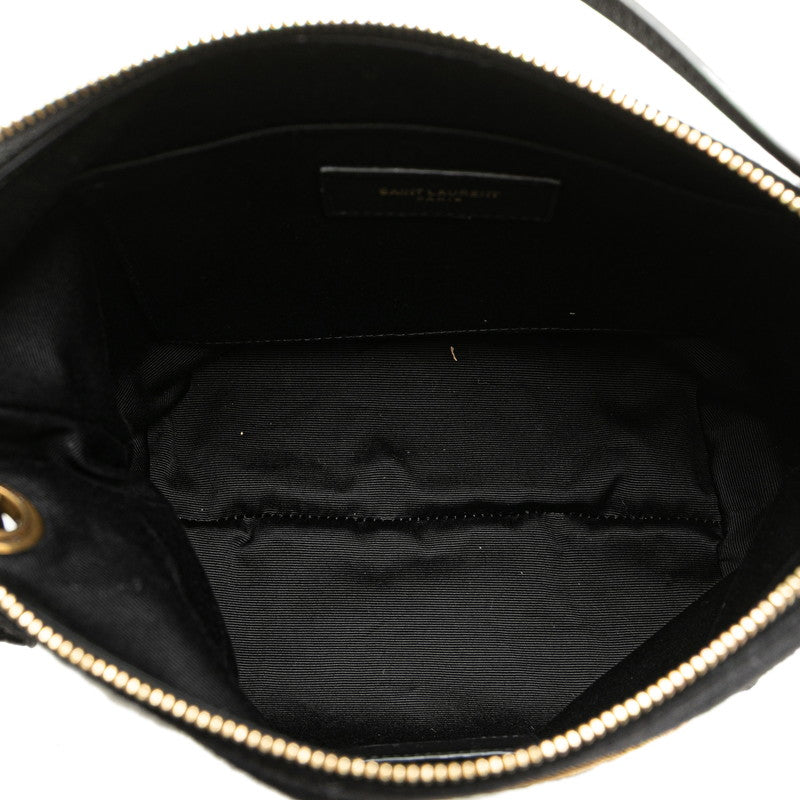 サンローラン リヴゴーシュ クラッチバッグ ポーチ  ブラック ウール レザー レディース SAINT LAURENT 【中古】