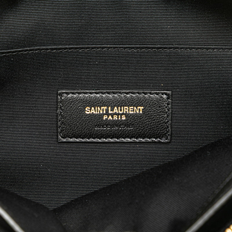 サンローラン リヴゴーシュ クラッチバッグ ポーチ  ブラック ウール レザー レディース SAINT LAURENT 【中古】