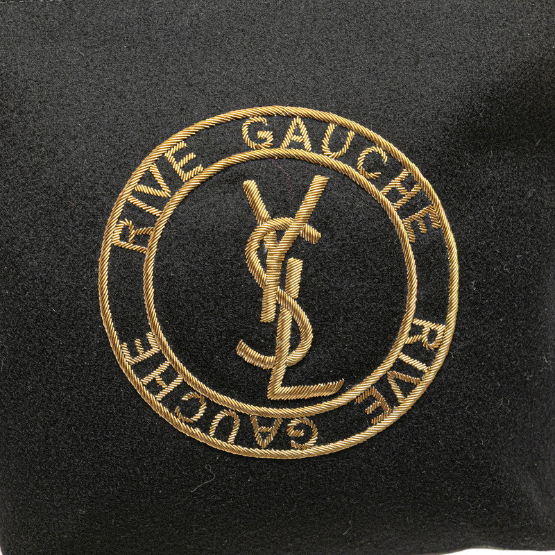 サンローラン リヴゴーシュ クラッチバッグ ポーチ  ブラック ウール レザー レディース SAINT LAURENT 【中古】