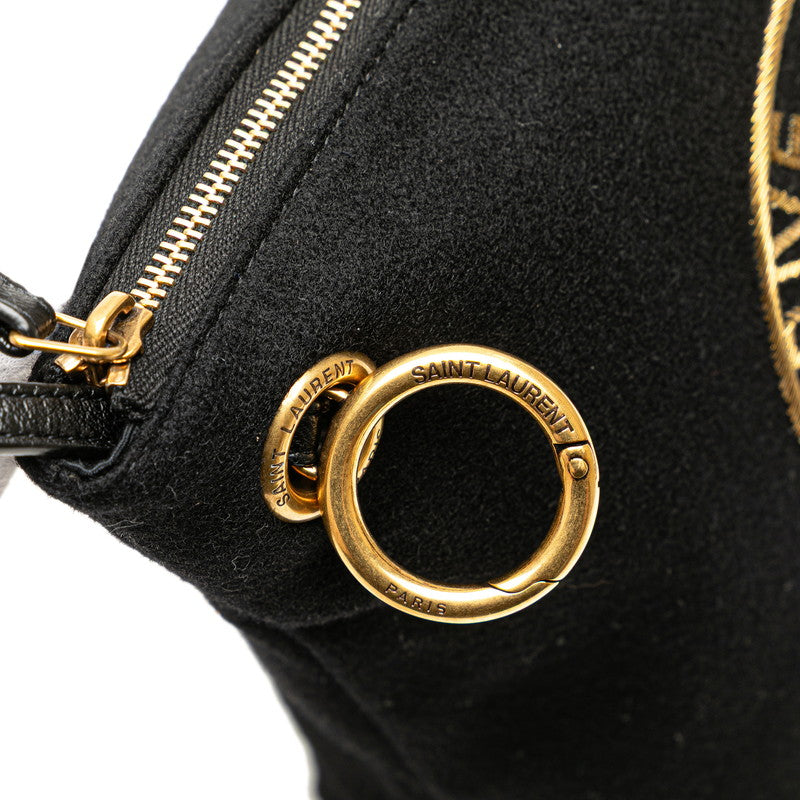 サンローラン リヴゴーシュ クラッチバッグ ポーチ  ブラック ウール レザー レディース SAINT LAURENT 【中古】
