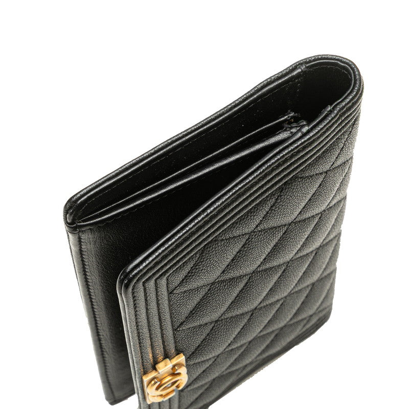 シャネル ボーイシャネル 長財布 ブラック アンティークゴールド金具 キャビアスキン レディース CHANEL 【中古】