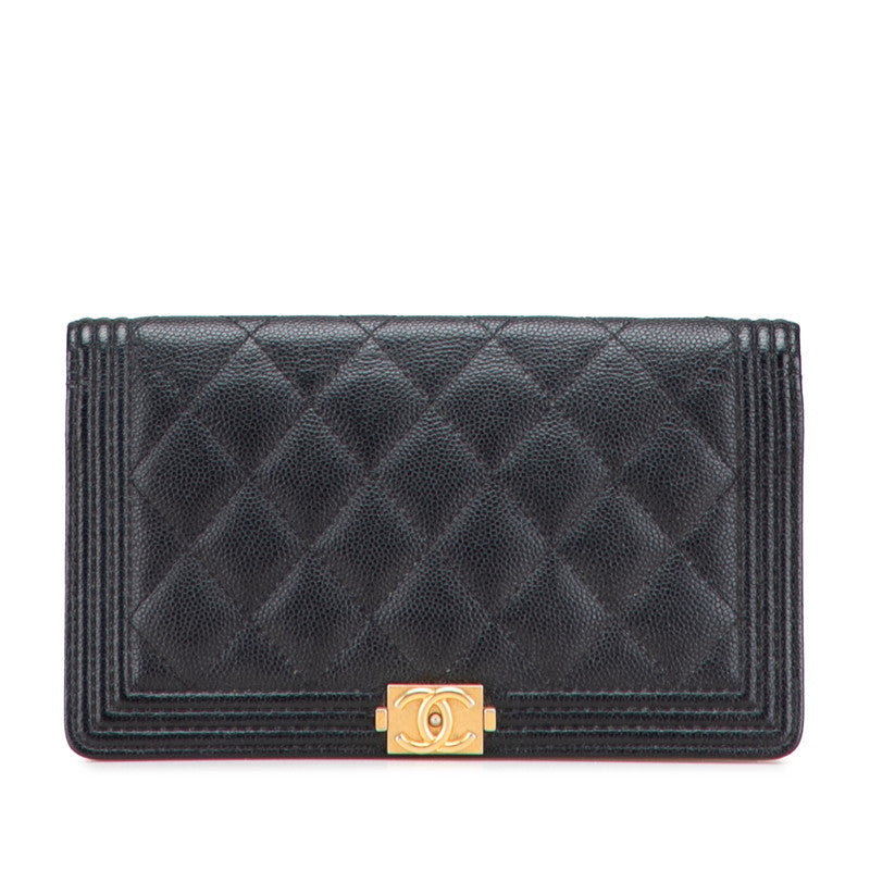 シャネル ボーイシャネル 長財布 ブラック アンティークゴールド金具 キャビアスキン レディース CHANEL 【中古】