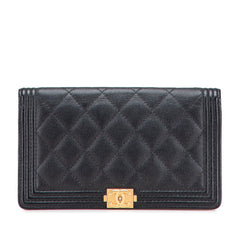 シャネル ボーイシャネル 長財布 ブラック アンティークゴールド金具 キャビアスキン レディース CHANEL 【中古】