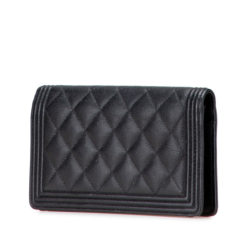 シャネル ボーイシャネル 長財布 ブラック アンティークゴールド金具 キャビアスキン レディース CHANEL 【中古】