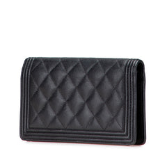 シャネル ボーイシャネル 長財布 ブラック アンティークゴールド金具 キャビアスキン レディース CHANEL 【中古】