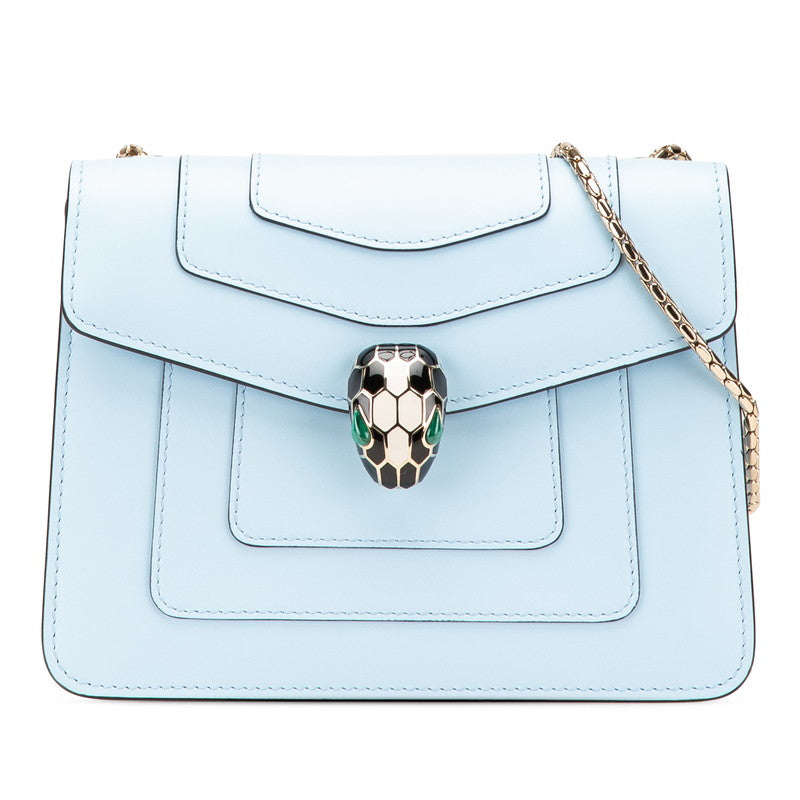ブルガリ セルペンティ フォーエバー チェーン ショルダーバッグ ライトブルー レザー レディース BVLGARI 【中古】