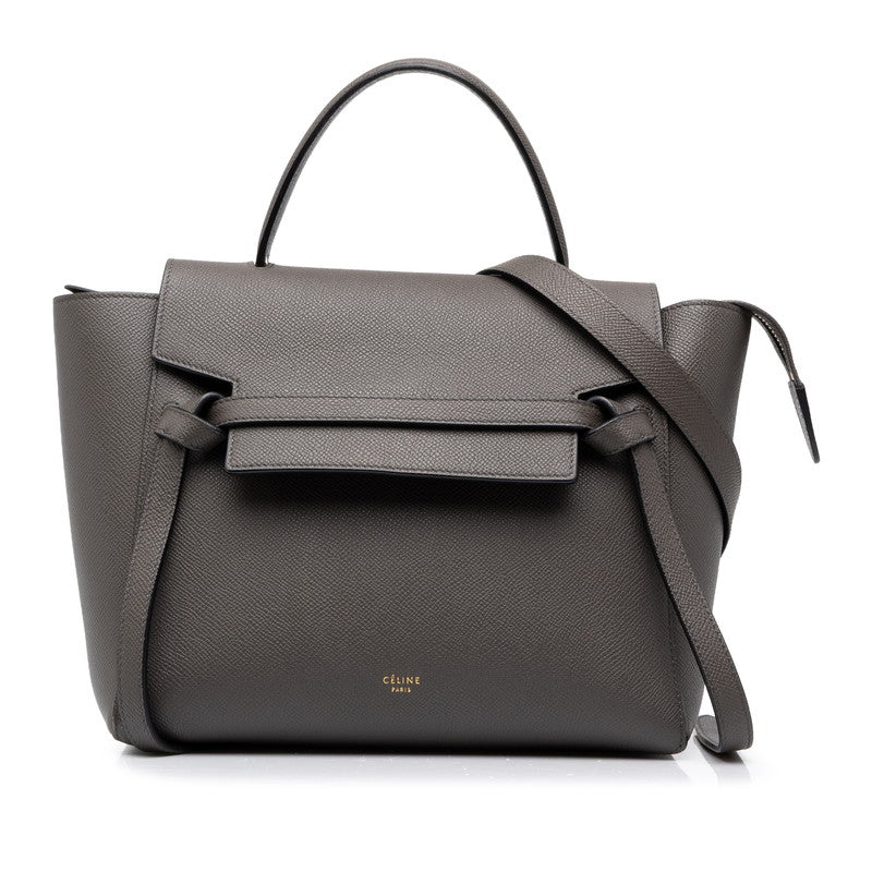 セリーヌ ベルトバッグ マイクロ ハンドバッグ ショルダーバッグ 2WAY 180153ZVA グレー レザー レディース CELINE 中古