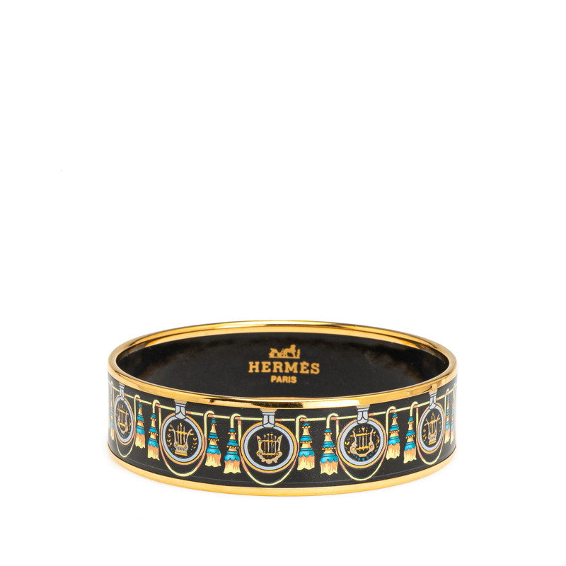 エルメス エマイユGM 七宝焼き タッセル バングル ブラック ゴールド メッキ レディース HERMES 【中古】