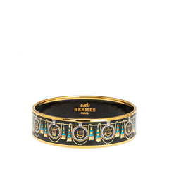 エルメス エマイユGM 七宝焼き タッセル バングル ブラック ゴールド メッキ レディース HERMES 【中古】