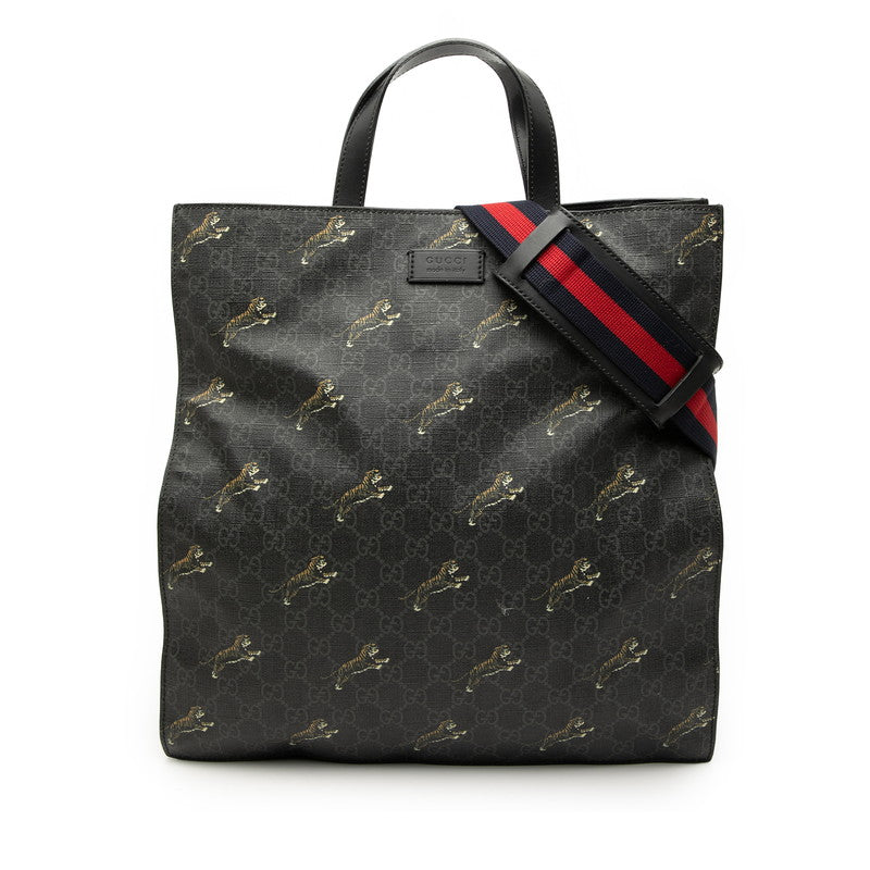 グッチ GGスプリーム シェリーライン タイガー トートバッグ ショルダーバッグ 2WAY 495559 ブラック PVC レザー レディース GUCCI 【中古】