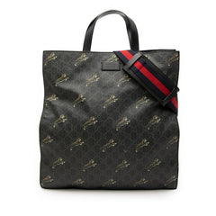 グッチ GGスプリーム シェリーライン タイガー トートバッグ ショルダーバッグ 2WAY 495559 ブラック PVC レザー レディース GUCCI 【中古】