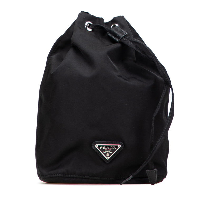 プラダ 三角ロゴプレート ポーチ ブラック ナイロン レディース PRADA 【中古】