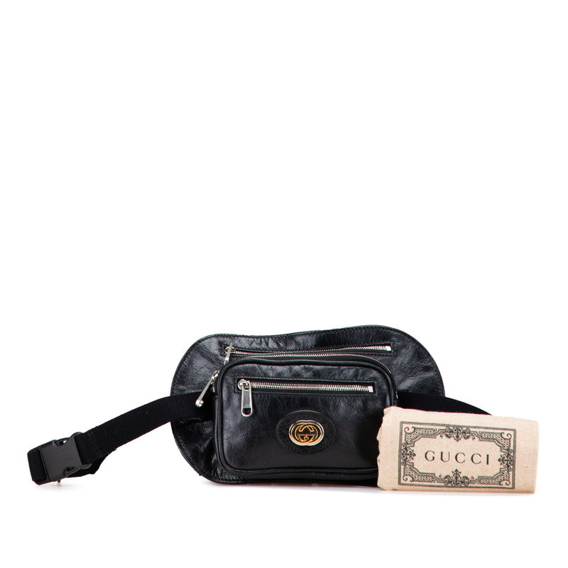 グッチ インターロッキングG ウエストバッグ ボディバッグ 575857 ブラック レザー レディース GUCCI 【中古】