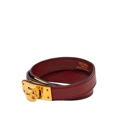 エルメス ケリー ドゥブルトゥール 2連 ブレスレット □F ワインレッド ゴールド金具 レザー レディース HERMES 【中古】