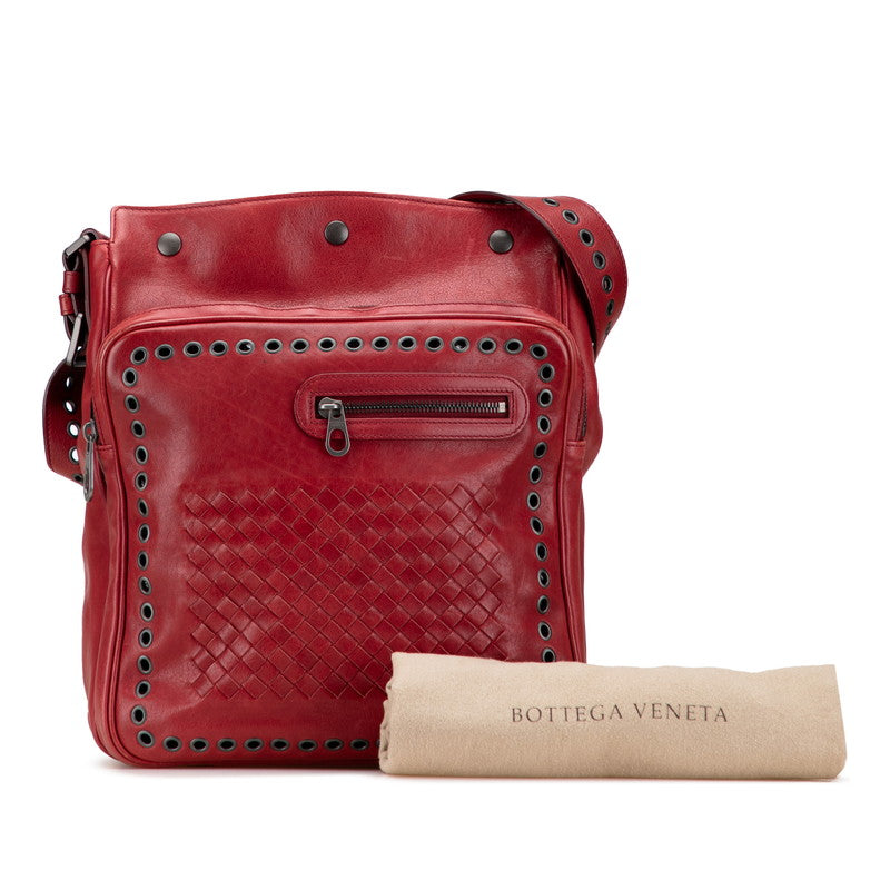 ボッテガヴェネタ イントレチャート ショルダーバッグ レッド レザー レディース BOTTEGAVENETA 【中古】