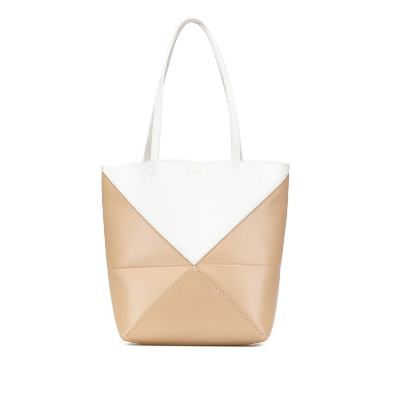 ロエベ パズルフォルドトート ミディアム トートバッグ ペーパークラフト ソフトホワイト シャイニーカーフ レディース LOEWE 【中古】