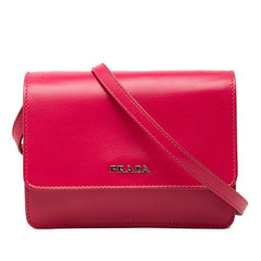 プラダ ロゴ ミニ ショルダーバッグ ウォレット BT1031 ピンク レザー レディース PRADA 【中古】