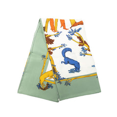 エルメス カレ90 アニマル アルファベット ANIMAL ALPHABET スカーフ グリーン マルチカラー シルク レディース HERMES 中古