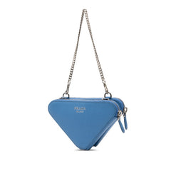 プラダ 三角ロゴプレート チェーン ハンドバッグ ショルダーバッグ 2WAY ブルー サフィアーノレザー レディース PRADA 中古