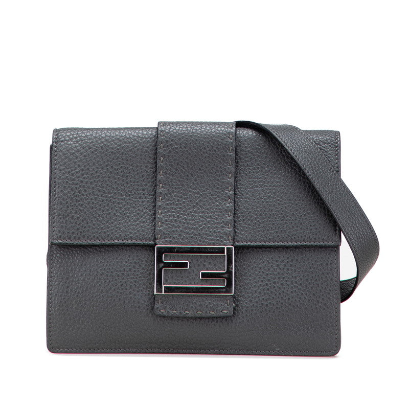 フェンディ フラット バゲット ミディアム 斜め掛け ショルダーバッグ 7VA524 グレー レザー レディース FENDI 【中古】