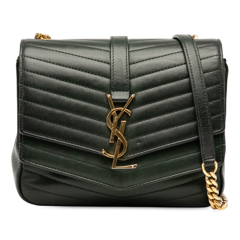 サンローラン ロゴ チェーン ショルダーバッグ グリーン ゴールド レザー レディース SAINT LAURENT 【中古】