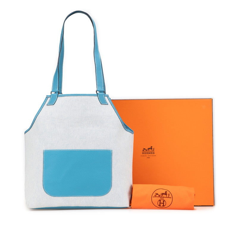 エルメス ジャルディニエPM ワンショルダーバッグ トートバッグ ブルージーン アイボリー トワルアッシュ レザー レディース HERMES 【中古】